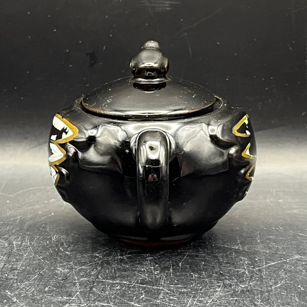 Vtg 1950s Redware‎ Black Chicken Hen Creamer Small Teapot Rooster Kitchen As Is